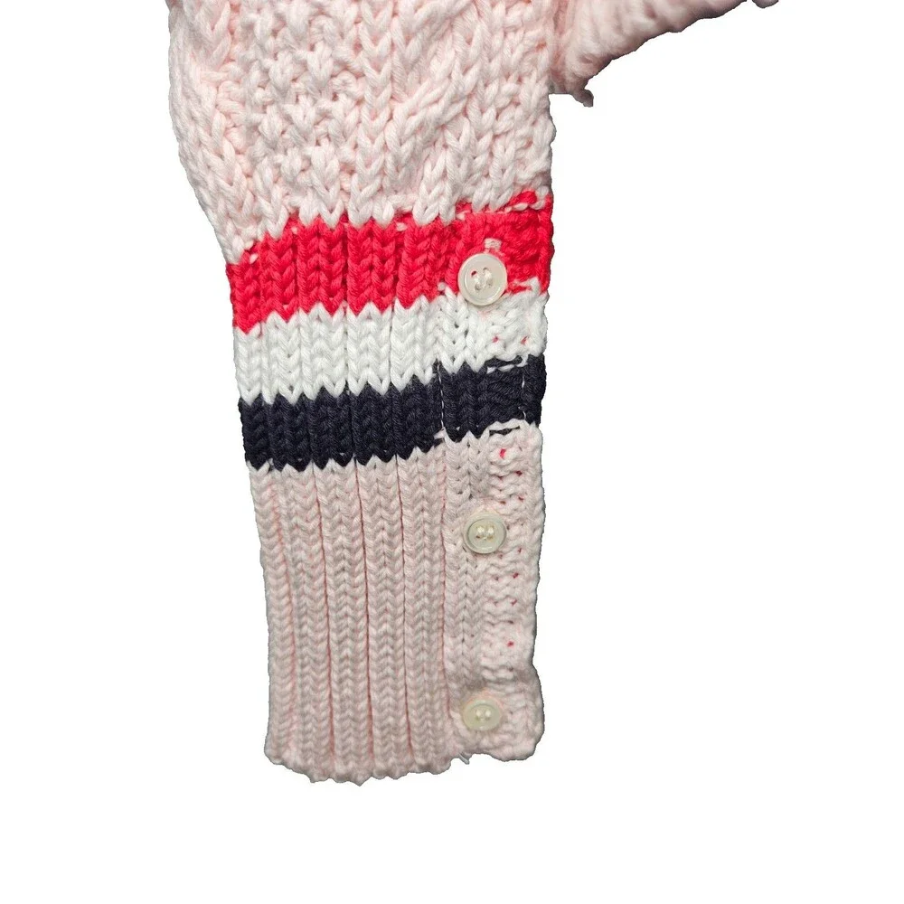 BONNER of IRELAND Women's Cable Knit Cardigan Sweater Medium Pink Striped Preppy - Picture 6 of 12